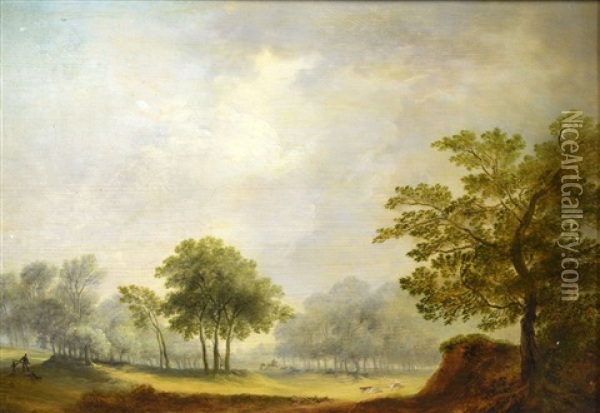 Parkland Landscape With Horse And Hounds Oil Painting - Christian Georg Schuetz the Elder