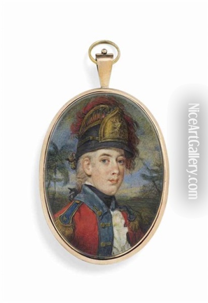 George Forbes, In Officer's Uniform Of The Light Company Of Fusiliers, Blue-bordered Red Coat With Gold Buttons And Epaulettes, Black Stock... Oil Painting - John Alefounder