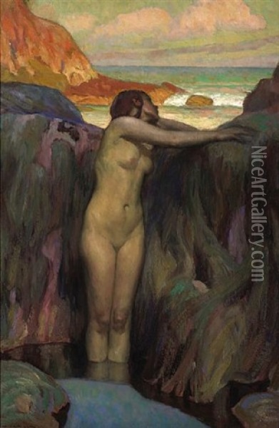 Nude Standing In A Pool Oil Painting - Charles Allen Winter