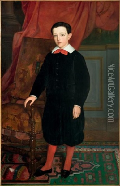 Portrait D'un Jeune Garcon Vetu De Noir Oil Painting - Henri-Eugene Pluchart