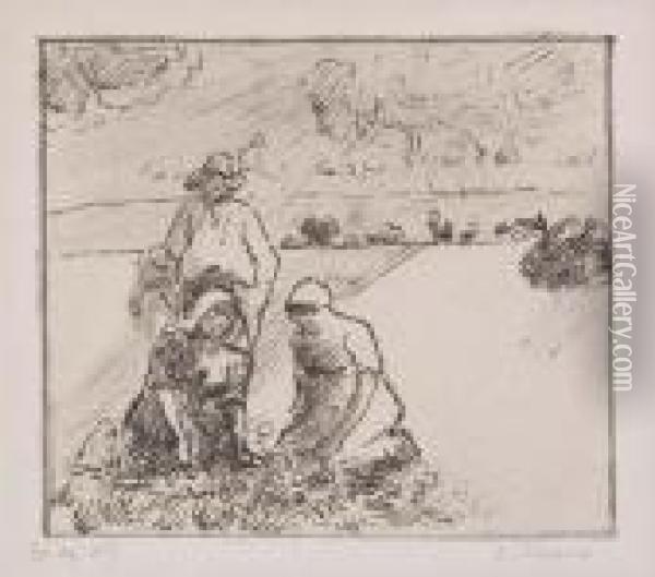 Groupe De Paysans, 1re Planche Oil Painting - Camille Pissarro