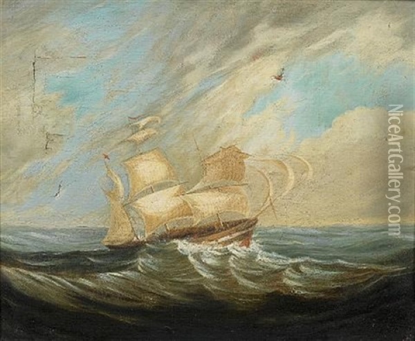 A Frigate In Stormy Waters, Table Bay Oil Painting - John Thomas Baines