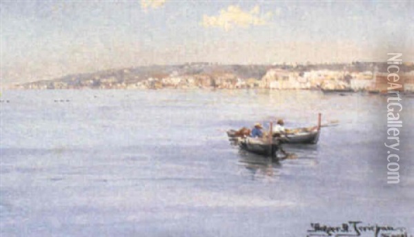 Fishermen In The Bay Of Naples Oil Painting - Holger Hvitfeldt Jerichau