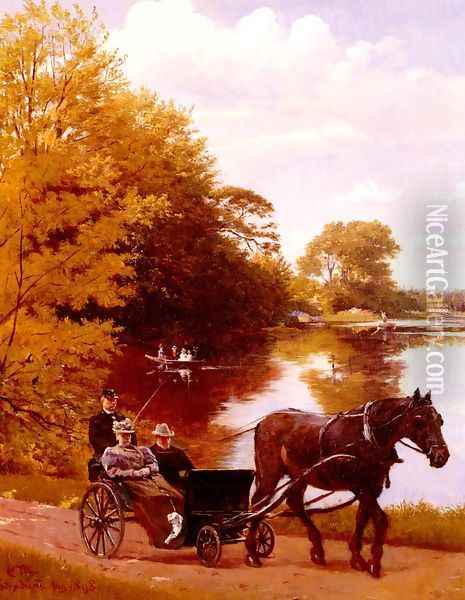 An Afternoon At The Lake Oil Painting - Carl Christian Frederik Jacob Thomsen