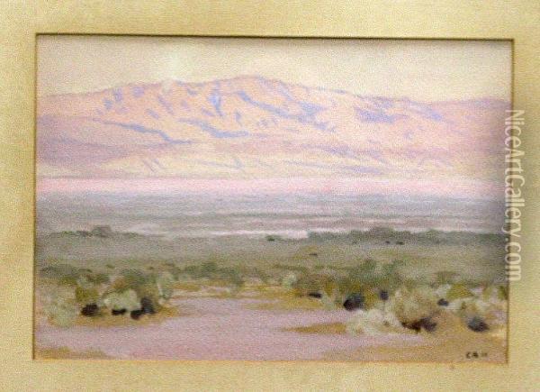 A Desert Landscape; Pink Sky Over The Desert (a Pair) Oil Painting - Charles Bradford Hudson