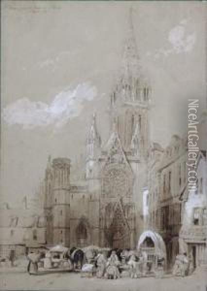 Saint Pierre Vue De La Place A Caen Oil Painting - Lewis John Wood