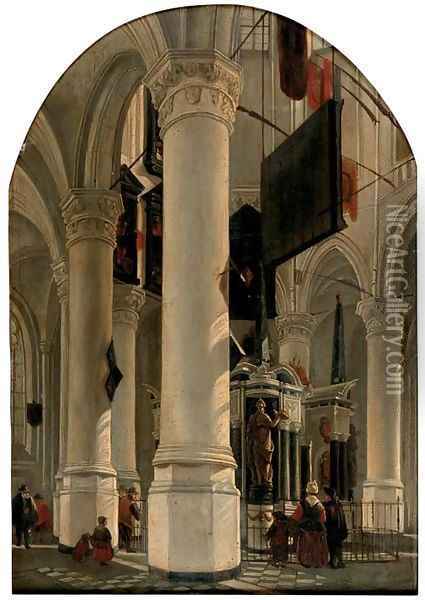 The interior of the New Church with the Tomb of Willem the Silent, Delft Oil Painting - Gerrit Houckgeest