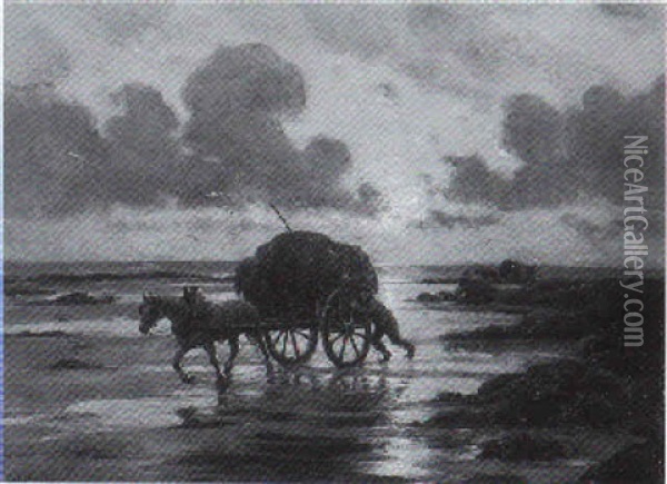 Seetangsammler An Der Abendlichen Kuste Der Normandie Oil Painting - Georges Philibert Charles Maroniez