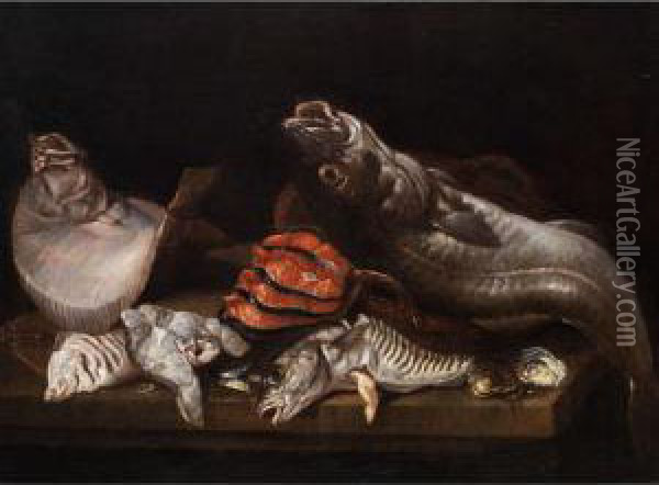 Grosses Fischstilleben Oil Painting - Isaac Van Duynen