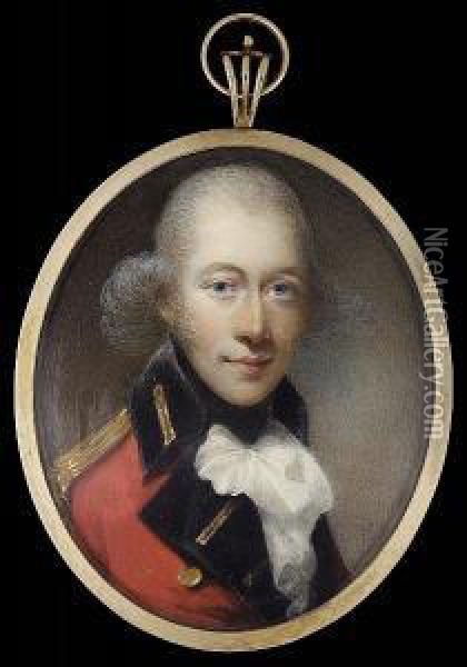 Lieutenant Sir Richard Mcquire, 
Wearing The Uniform Of The 61st Foot (south Gloucestershire Regiment), 
Scarlet Coat With Black Facings, Gold Epaulette, Black Stock And Frilled
 White Cravat Oil Painting - Horace Hone