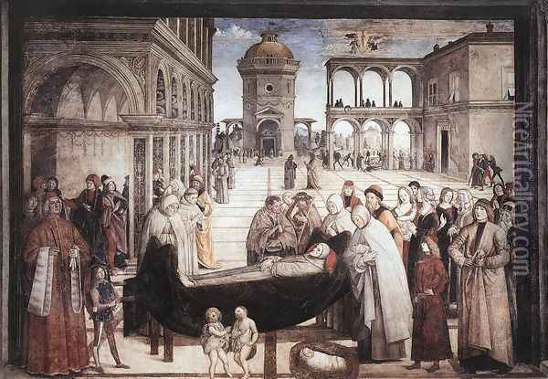 Death of St. Bernardine 1487-89 Oil Painting - Bernardino di Betto (Pinturicchio)