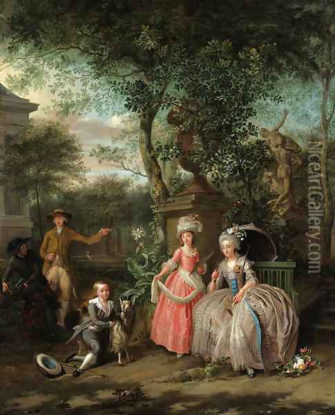 A group portrait of a family in an ornamental garden Oil Painting - Nicolaas or Nicolaes Muys
