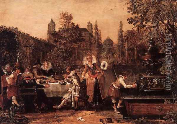 Garden Party before a Palace Oil Painting - Esaias Van De Velde