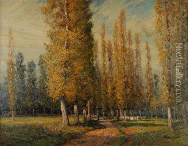 An Autumn Morning, Cordes, France Oil Painting - Albert Moulton Foweraker