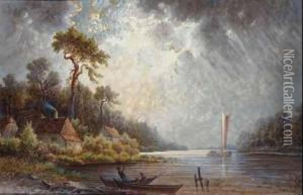Landschaft Mit Einem Kleinen See Und Einem Segelboot. Oil Painting - Gardner Arnold Reckhard