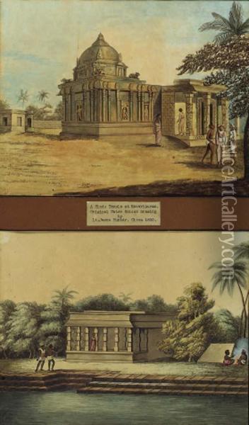 A Hindu Temple At Kanchipuram; And Nabobs Choultry And Tank Atkanchipuram, Tamil Nadu Oil Painting - Hunter, Lieutenant James