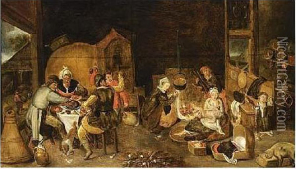 The Rich Kitchen Oil Painting - Marten Van Cleve