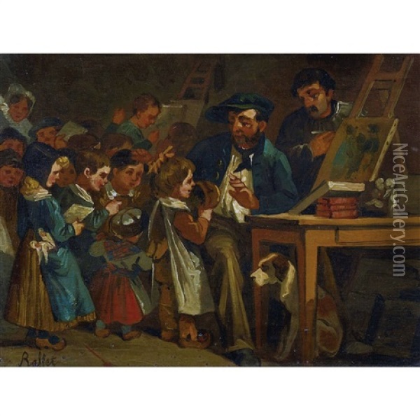 Kinder Im Malatelier Oil Painting - Auguste Raffet