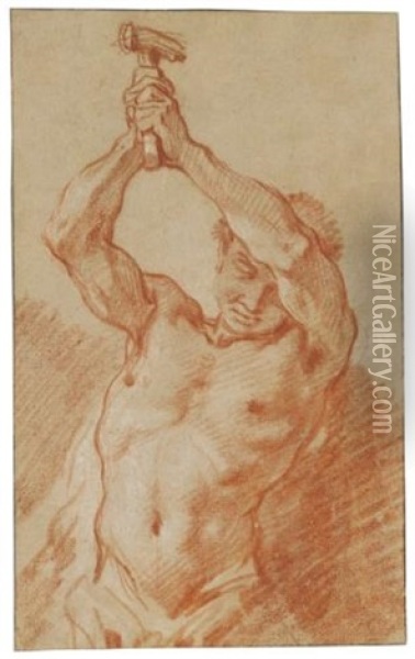 Study Of A Man Raising A Hammer Oil Painting - Francois Boucher