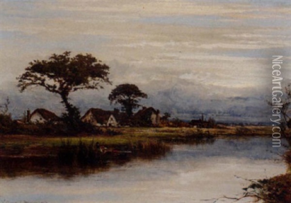 Figures In A Punt On A Tranquil River Oil Painting - William E. Harris
