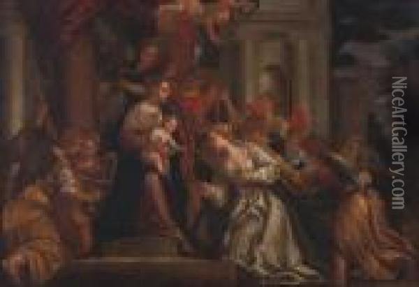 The Mystical Marriage Of Christ Andcatharine Of Siena Oil Painting - Peter Paul Rubens