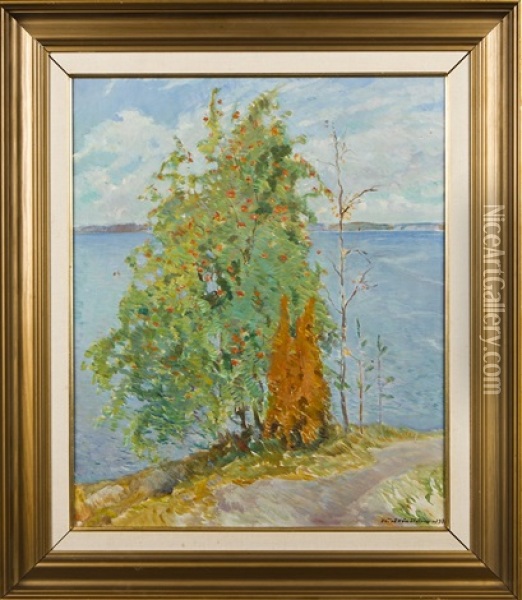 Rowans On The Shore Oil Painting - Vaeinoe Haemaelaeinen