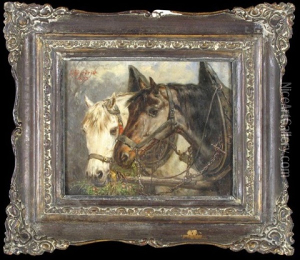 Konie Oil Painting - Gustav Adolf Friedrich