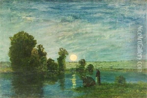 Effet De Lune Pres De Vernon, France Oil Painting - Hippolyte Camille Delpy