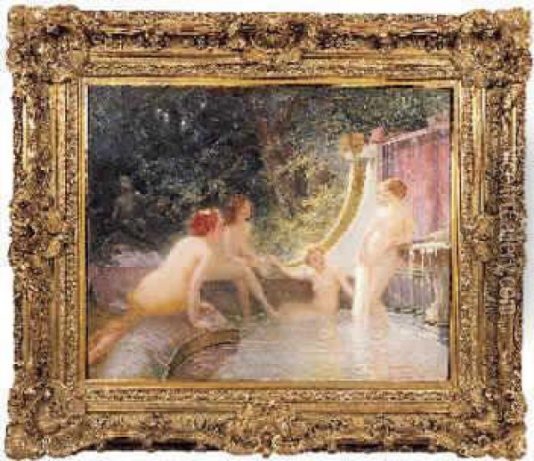 Baigneuses A La Fontaine Oil Painting - Albert-Auguste Fourie