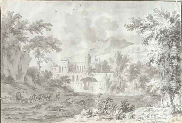 An Italianate landscape with a fortified villa Oil Painting - Dirck Dalens II