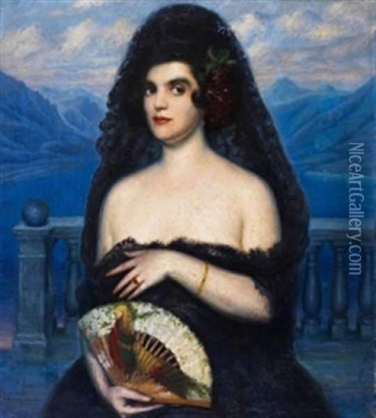 Dama Con Mantilla Oil Painting - Federico Beltran Masses