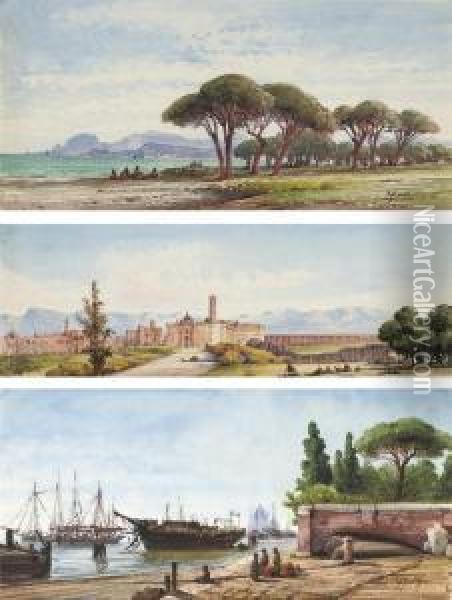 On The Italian Coast Oil Painting - Gabriele Carelli