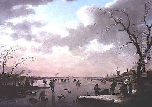 Winter Scene, Figures on the Ice Oil Painting - Hendrik Willem Schweickardt