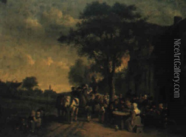 La Halte De La Carriole A L'auberge Oil Painting - Adriaen Jansz van Ostade