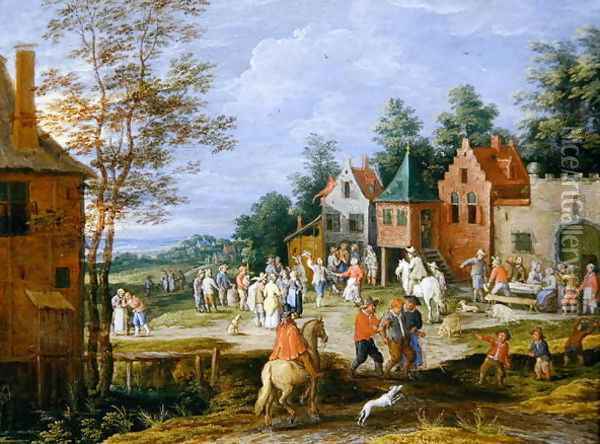 A village scene with figures dancing and merrymaking Oil Painting - Pieter Gysels