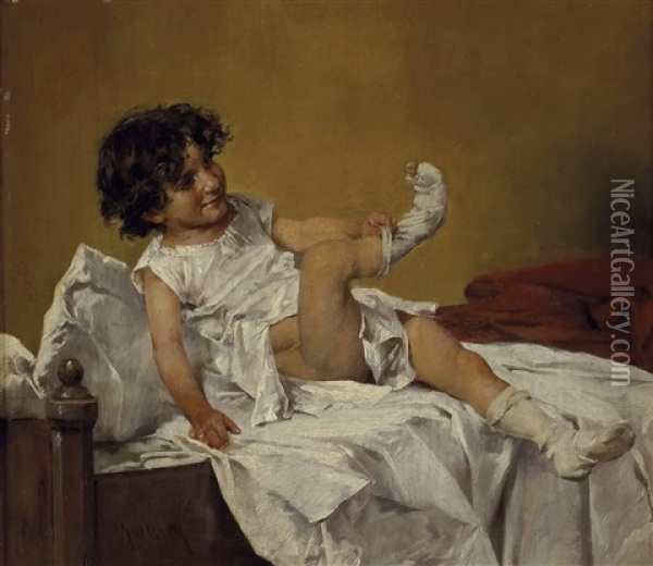 Madchen Beim Socken Anziehen Oil Painting - Franz Paul Maria Guillery