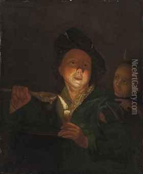 Young Man Eating Porridge Oil Painting - Godfried Schalcken
