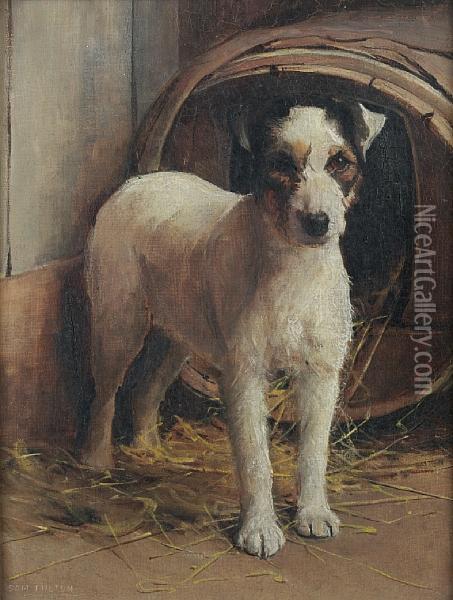 A Fox Terrier In Front Of A Kennel Oil Painting - Samuel Fulton