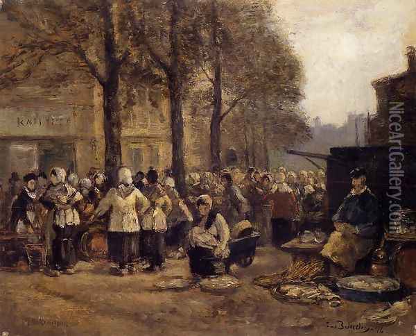 The Fish Market, Rotterdam Oil Painting - Eugene Boudin