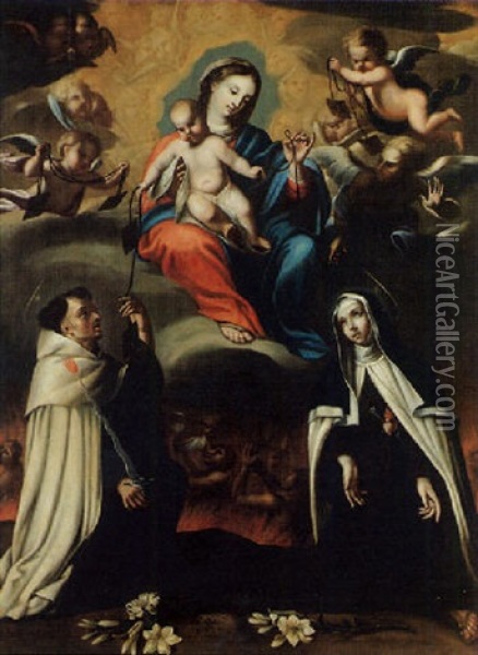 La Vierge Apparaissant A Saint-simon Et Sainte-therese Oil Painting - Gabriel Dufour
