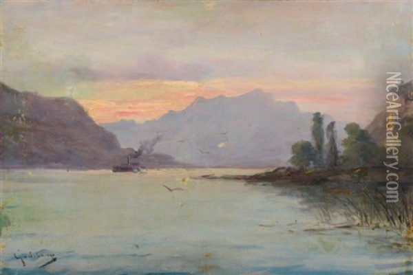 Vapeurs Traversant Le Lac Oil Painting - Emile Godchaux