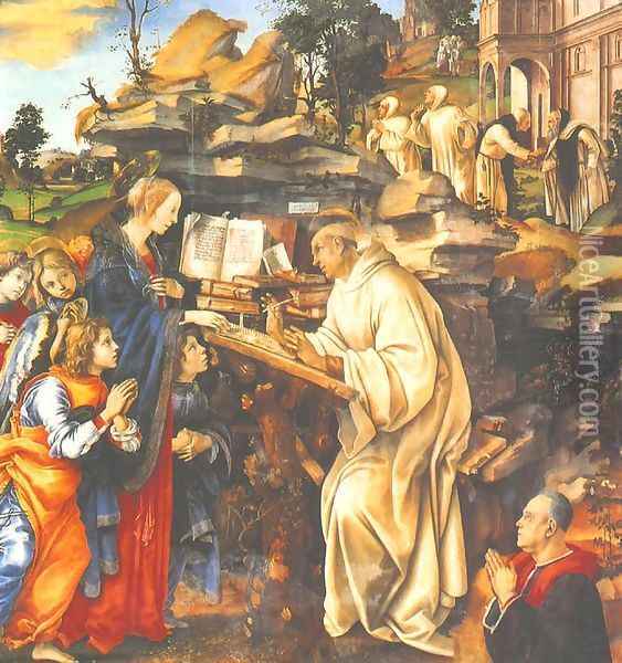 Apparition of the Virgin to St. Bernard (Apparizione della Madonna a san Bernardo) Oil Painting - Filippino Lippi