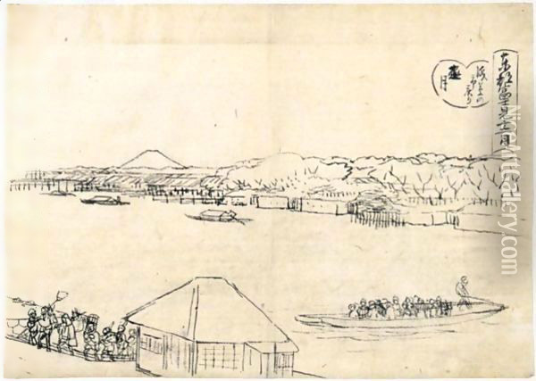 Le Retour De La Foire D'Asakusa. Dessin Preparatoire Oil Painting - Utagawa or Ando Hiroshige