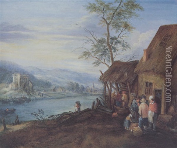 Flusslandschaft Mit Traubentrennenden Bauern Oil Painting - Theobald Michau