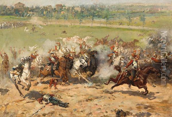 Batalla Oil Painting - Alphonse Marie de Neuville