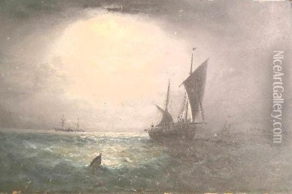 A Fishing Boat And Other Vessels Offshore Oil Painting - Adolphus Knell