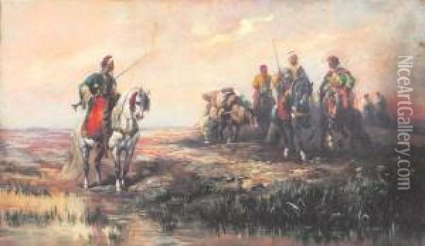 Cavalieri Arabi Oil Painting - Frederick Von Luerzer