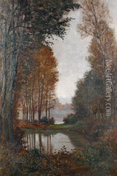 A Woodland Pool Oil Painting - Giuseppe Augusto Levis