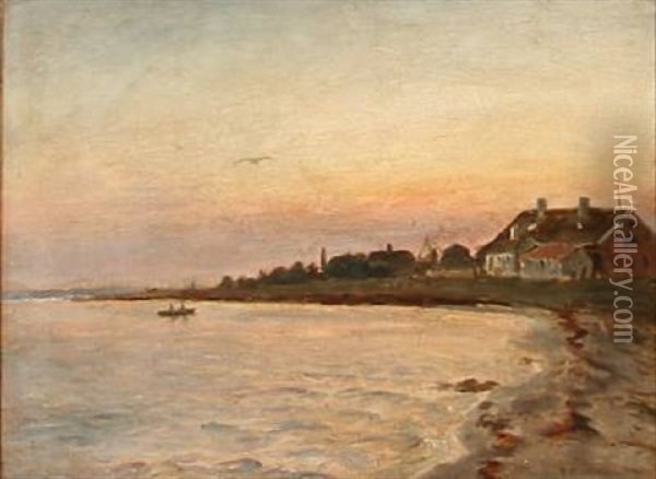 Late Evening At A Coast Oil Painting - Holger Luebbers