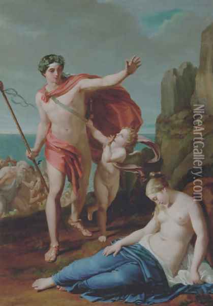 Allegorik sceneri med lystigt selskab med Bacchus i spidsen, der gar i land, 1819 Oil Painting - Pietro Benvenuti